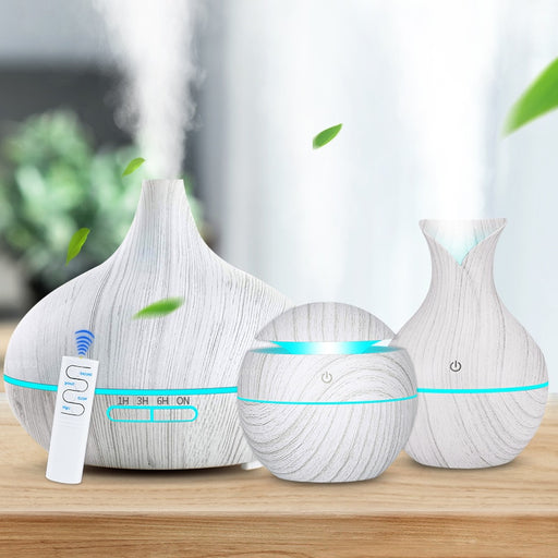 3-Piece Set White Wood Grain Air Humidifier Aroma Essential Oil Diffuser Ultrasonic Cool Mist Purifier 7 Color Change LED Night - Gauxvestandbeyond by Maddy