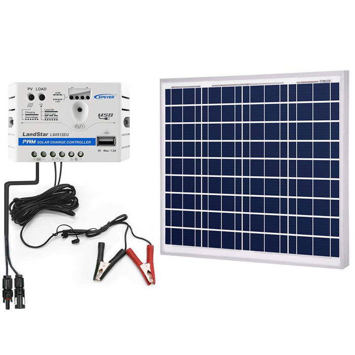 ACOPOWER 50W 12V Solar Charger Kit, 5A Charge Controller with Alligator Clips