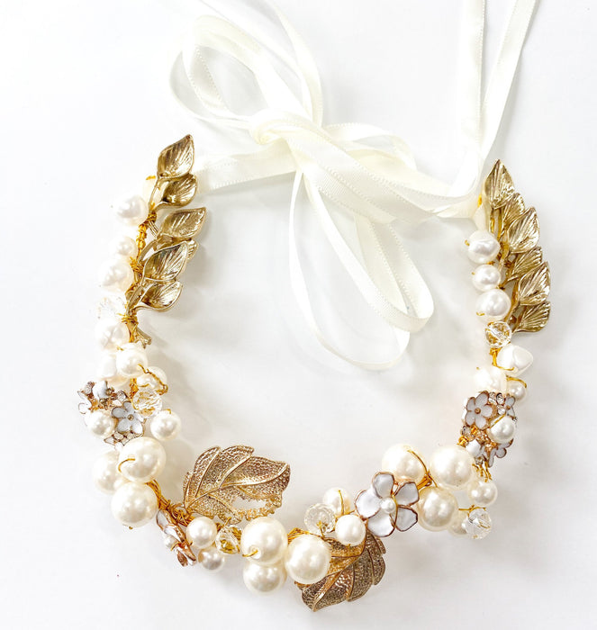 Pearl with Gold Leaf Hair Sash