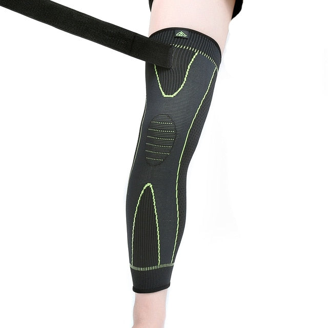 Hot elastic yellow-green stripe sports lengthen knee pad leg sleeve non-slip bandage compression leg warmer for men and women - Gauxvestandbeyond by Maddy