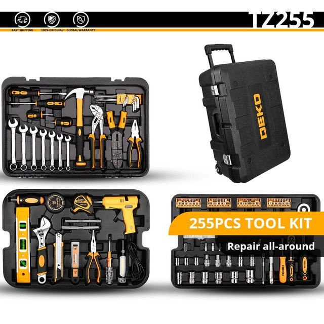 DEKO 46-Piece Hand Tool Set General Household Hand Tool Kit with Plastic Toolbox Storage Case Wrench Screwdriver Socket - Gauxvestandbeyond by Maddy