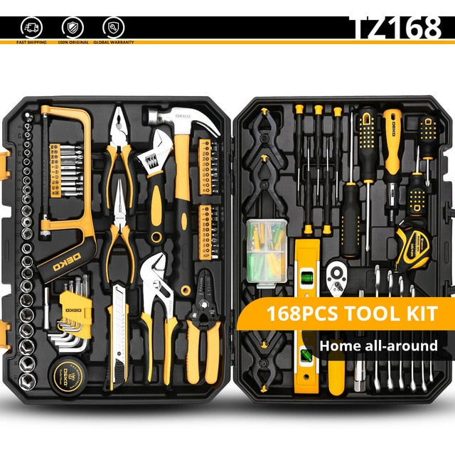 DEKO 46-Piece Hand Tool Set General Household Hand Tool Kit with Plastic Toolbox Storage Case Wrench Screwdriver Socket - Gauxvestandbeyond by Maddy