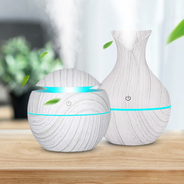 3-Piece Set White Wood Grain Air Humidifier Aroma Essential Oil Diffuser Ultrasonic Cool Mist Purifier 7 Color Change LED Night - Gauxvestandbeyond by Maddy