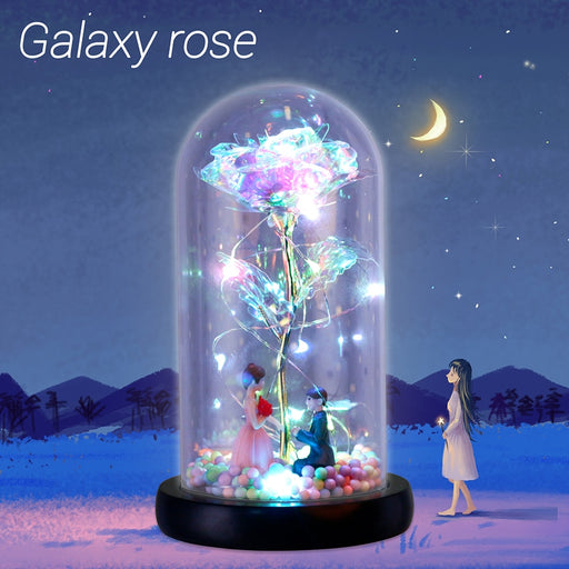 2020 New Wishing Girl Galaxy Rose In Flask LED Flashing Flowers In Glass Dome for Wedding Decoration Valentine's Day Gift - Gauxvestandbeyond by Maddy