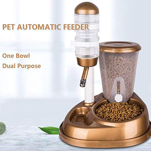 2 In 1 Pet Cat Dog Automatic Feeder with Large Capacity Water Fountain Food Bowls and Water Bottle Dispenser for Dog Cat Rabbit - Gauxvestandbeyond by Maddy