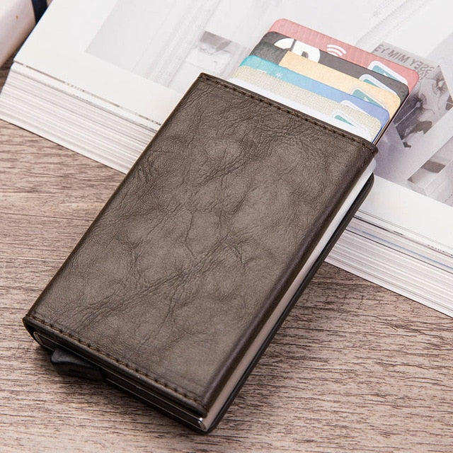 Anti Rfid id Card Holder Case Men Leather Metal Wallet Male Coin Purse Women Mini Carbon Credit Card Holder With Zipper - Gauxvestandbeyond by Maddy