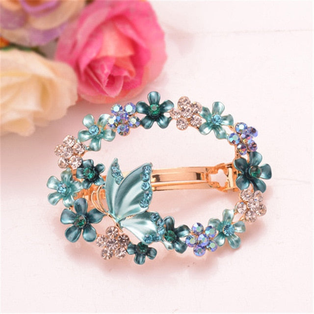 Girls Hair Jewelry Amazing Enamel Colorful Butterfly Flowers Barrettes Crystal Hairpin Headwear Hair Clip Accessories For Woman - Gauxvestandbeyond by Maddy