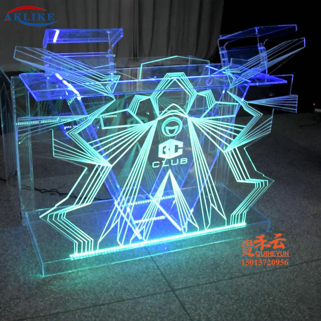 Outlet Commercial Furniture Acrylic DJ Table Movable Equipment AKLIKE LED Lighting Fashionable Transparent Bar Dj booth Dj Stand