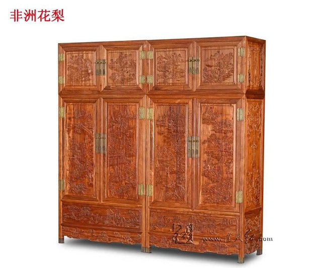 Flat Sliding Door Garderobe Rosewood Wardrobe Bed Room Solid Wood Furniture Wooden Drawers Closet Neoclassical Carving Armoire - Gauxvestandbeyond by Maddy