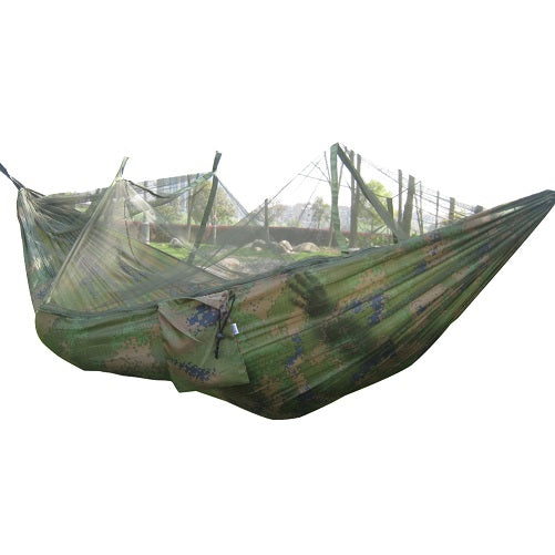 Portable Outdoor Hammock for 2 people Garden Hanging Bed Army Green/Camo Outdoor Camping Hunting Mosquito Net Parachute Hammock - Gauxvestandbeyond by Maddy