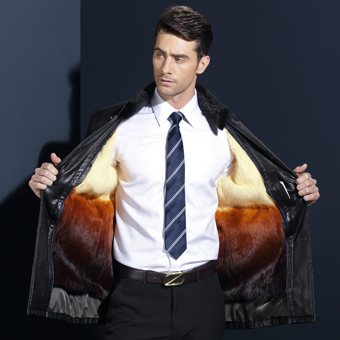 New Men's Leather fur Jacket, Men coat, Fur Jacket, rabbit inner - Gauxvestandbeyond by Maddy