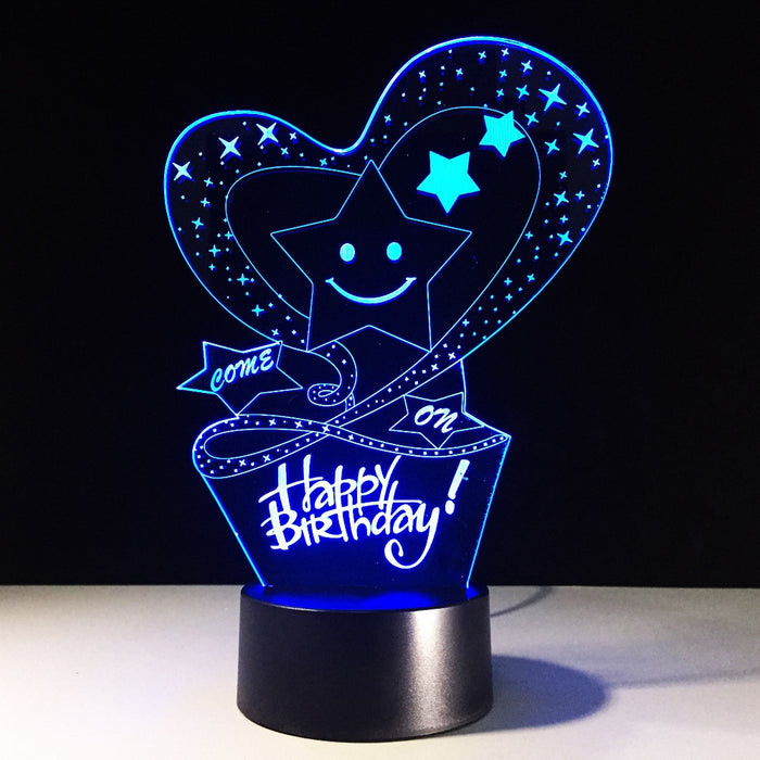 HAPPY BIRTHDAY 3D LED Night Light USB Table Lampara Mood Lamp Atmosphere 7 Color Visual Light Amazing Love Stars Birthday Gifts - Gauxvestandbeyond by Maddy