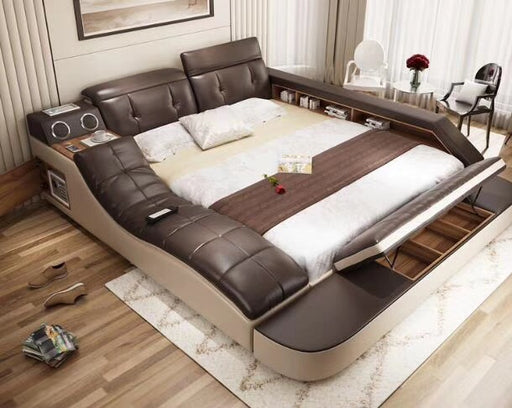 real genuine leather bed with massage /double beds frame king/queen size bedroom furniture camas modernas muebles de dormitorio - Gauxvestandbeyond by Maddy