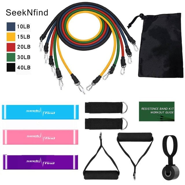 New 14Pcs Resistance Bands Set Yoga Exercise Fitness Band Rubber Loop Tube Bands Gym  Fitness Exercise Pilates Yoga Brick - Gauxvestandbeyond by Maddy